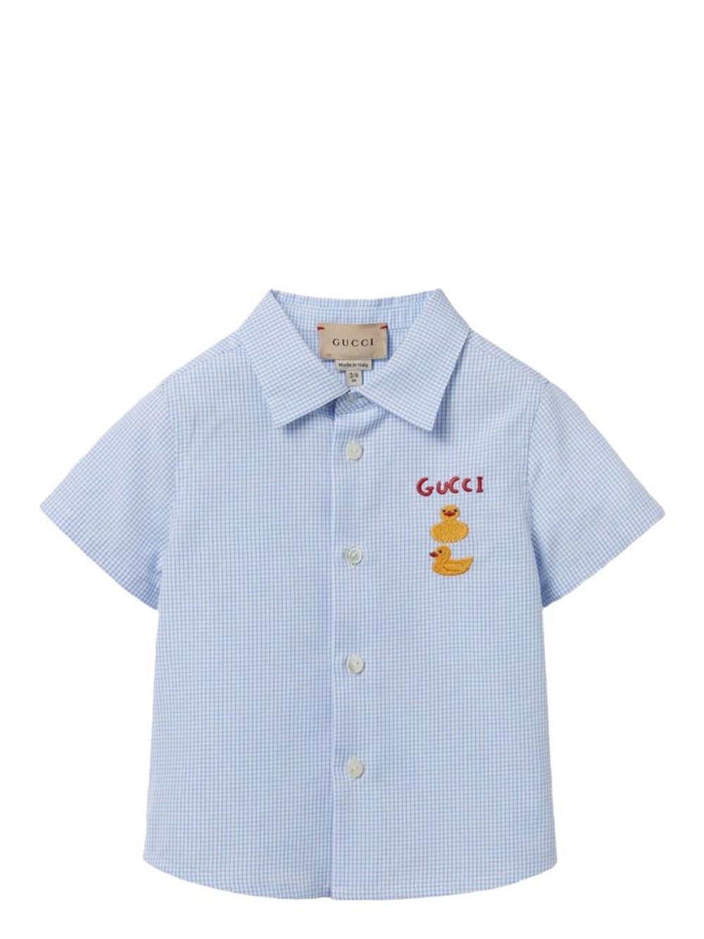 Gucci Light Blue Gingham Short Sleeve Shirt with Duck Embroidery 12/18 Months  🐥